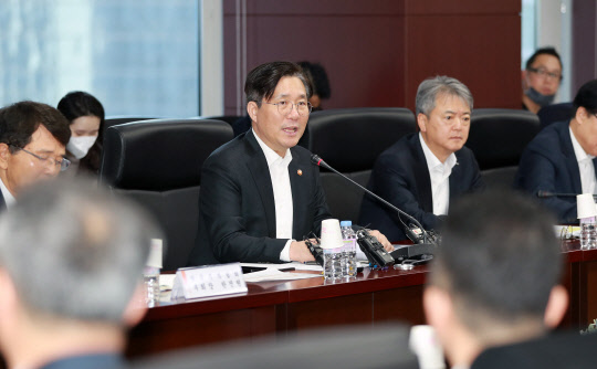 성윤모 산업통상자원부 장관(왼쪽 두번째)이 3일 신종 코로나 바이러스 관련 긴급수출상황 점검회의를 주재하고 있다. 산업통상자원부 제공